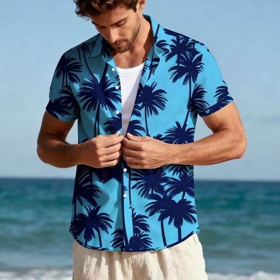 PNTUTB Men's Hawaiian Fashion Print Resort Style Collared Short Sleeve Button Down Casual Loose Comfort Blouse
