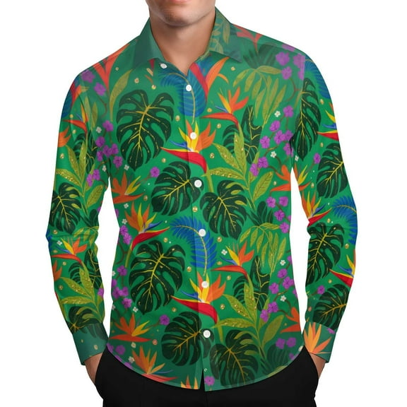 PNTUTB Men's Hawaiian Fashion Printed Vacation Blouses Collared Long Sleeve Button Down Casual Comfortable Shirts