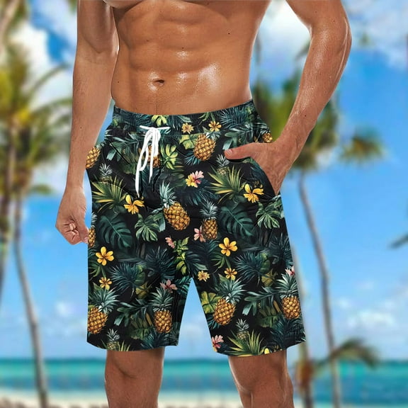 PNTUTB Men's Hawaiian Summer Fashion Printed Casual Drawstring Loose Comfortable Beach Shorts with Pockets