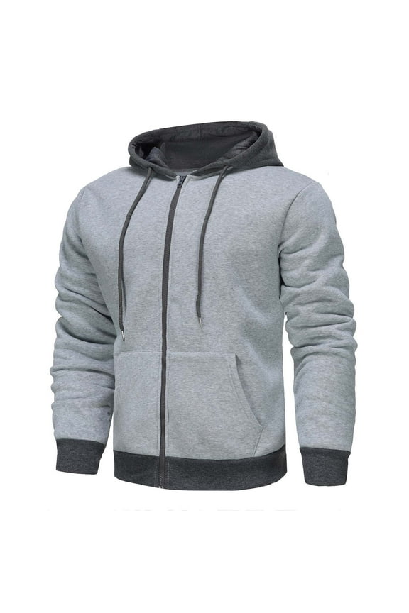 Men's Hoodies Zip Front Sweatshirt Fashion Color Blocking Long Sleeve Warming Coat with Pocket