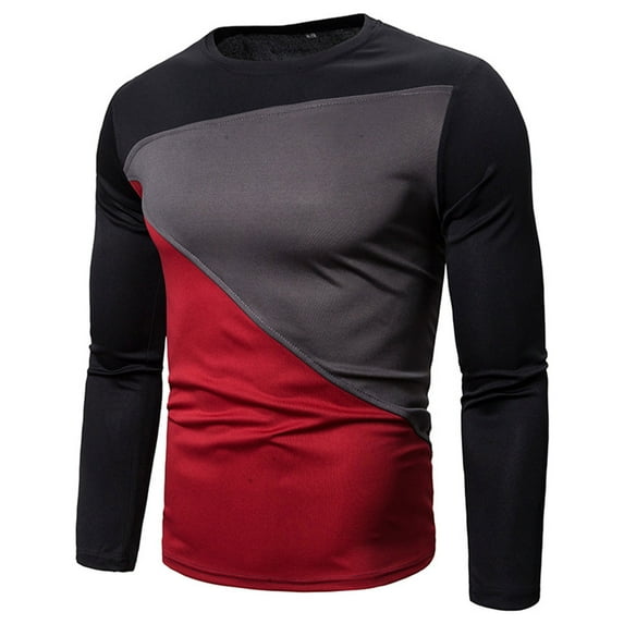 PNTUTB Men's Irregular Color Block Long Sleeve Round Neck T Shirt Casual Slim Fit Top