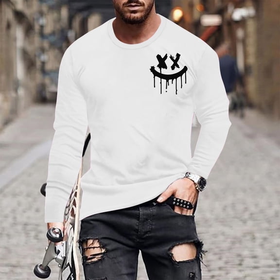 PNTUTB Men's Long Sleeve Crew Neck Top with Stylish Print for Fall/Winter Comfortable Casual Wear