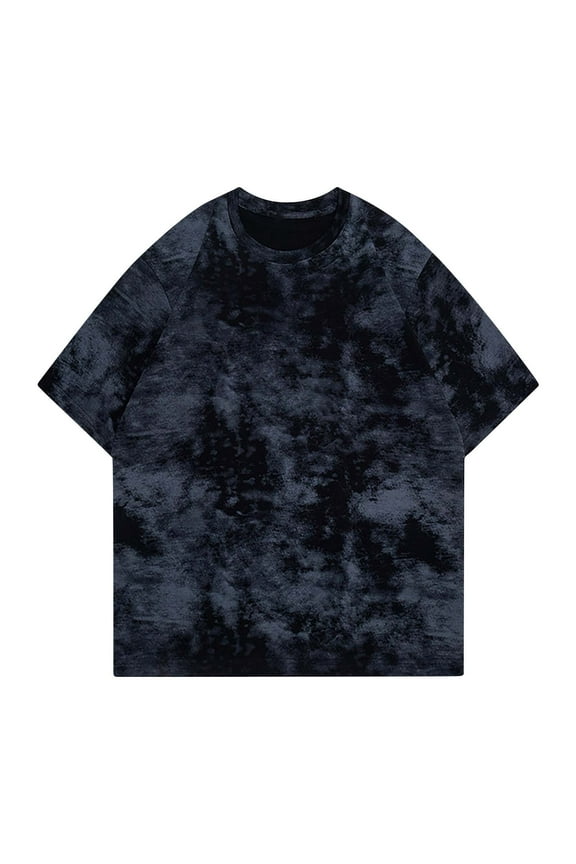 Men's Loose Solid Color Fashion Batik Casual Short Sleeved Concise Round Neck Shirts