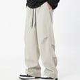 thumbnail image 1 of PNTUTB Men's Outdoor Baggy Cargo Pants Solid Color Elastic Waist Drawstring Pleats Casual Pants with Pockets, 1 of 6