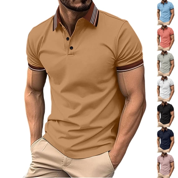 PNTUTB Men's Short-Sleeve T-Shirt Solid-Color Versatile Loose Shirt Casual Comfortable Breathable Button-Down Lapel Collar Tops