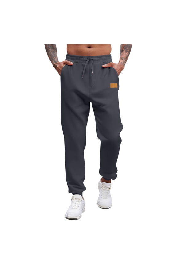 Men's Solid Color Active Elastic Drawstring Waist Casual Versatile Loose Comfortable Cuffed Hem Pants with Pockets