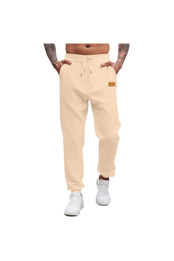 Men's Solid Color Active Elastic Drawstring Waist Casual Versatile Loose Comfortable Cuffed Hem Pants with Pockets