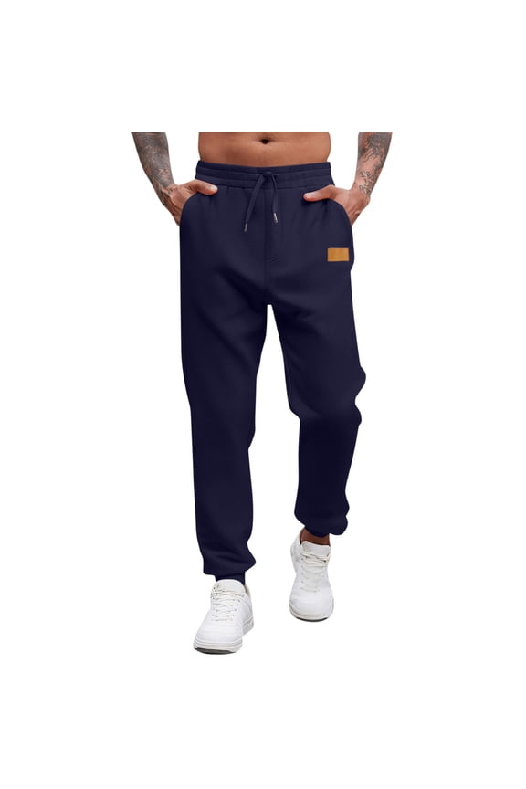 Men's Solid Color Active Elastic Drawstring Waist Casual Versatile Loose Comfortable Cuffed Hem Pants with Pockets