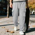 thumbnail image 1 of PNTUTB Men's Solid Color Athletic Casual Comfortable Elastic Waist Drawstring Straight Leg Multi-Pocket Work Pants, 1 of 6