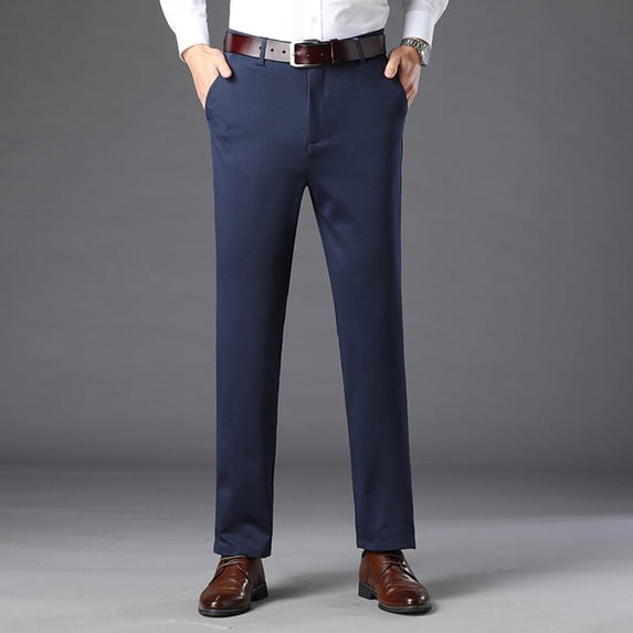 PNTUTB Men's Solid Color Business Suit Pants Casual Commuter Pockets Button Zipper Straight Leg Pants