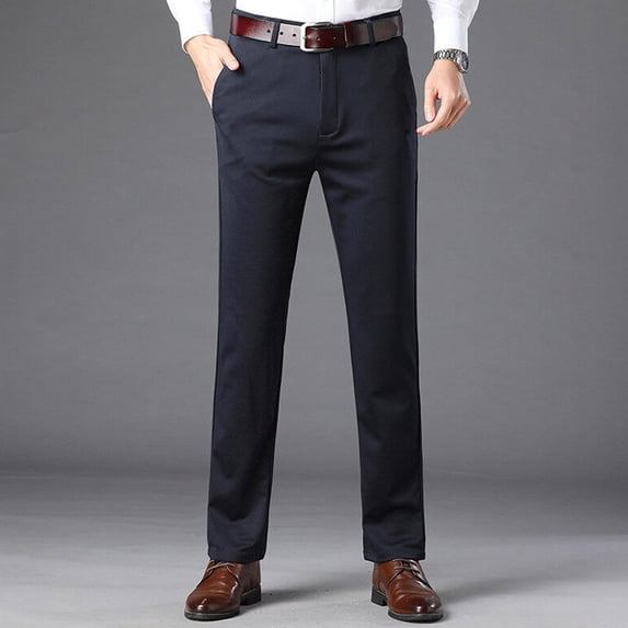 PNTUTB Men's Solid Color Business Suit Pants Casual Commuter Pockets Button Zipper Straight Leg Pants