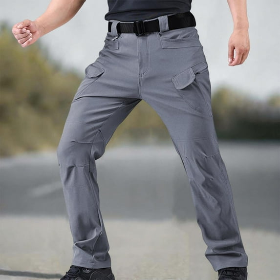 PNTUTB Men's Solid Color Button Fly Zipper Outdoor Casual Sports Training Work Pants with Multiple Pockets
