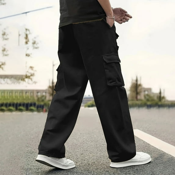 PNTUTB Men's Solid Color Casual Cargo Pants Workout Joggers Stretch Drawstring Elastic Waist Pants with Multi Pockets