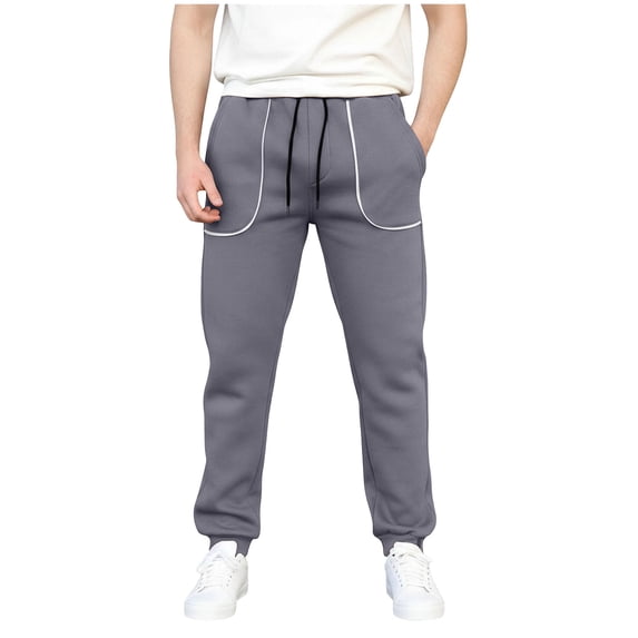 PNTUTB Men's Solid Color Casual Comfortable Elastic Waist Drawstring Cuffed Pants with Multiple Pockets