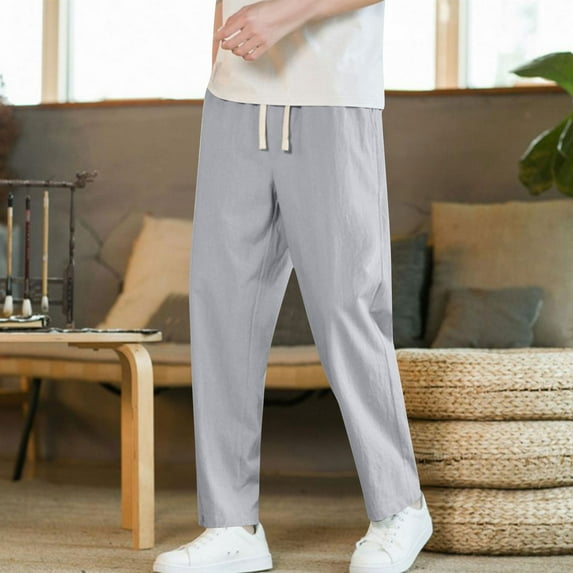 PNTUTB Men's Solid Color Casual Versatile Fashion Drawstring Loose Fit Comfortable Lightweight Pants