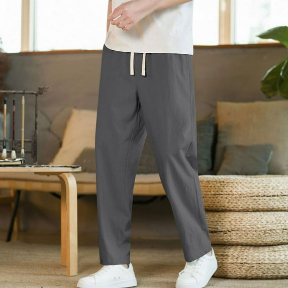 PNTUTB Men's Solid Color Casual Versatile Fashion Drawstring Loose Fit Comfortable Lightweight Pants