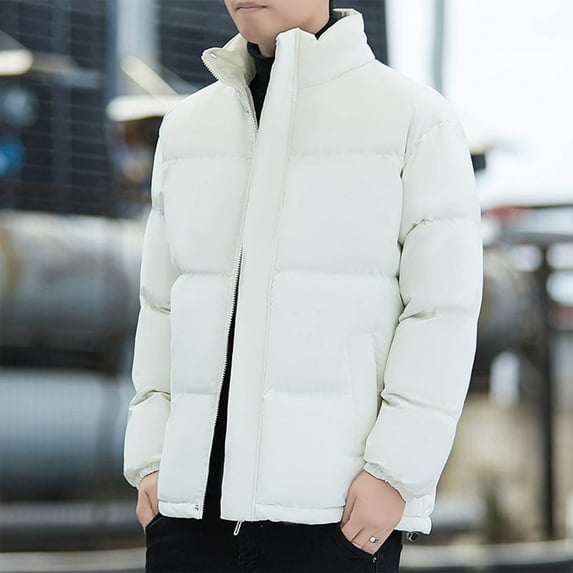 PNTUTB Men's Solid Color Casual Warm Thick Zipper Pocket Fashion Long Sleeve Stand-up Collar Coat