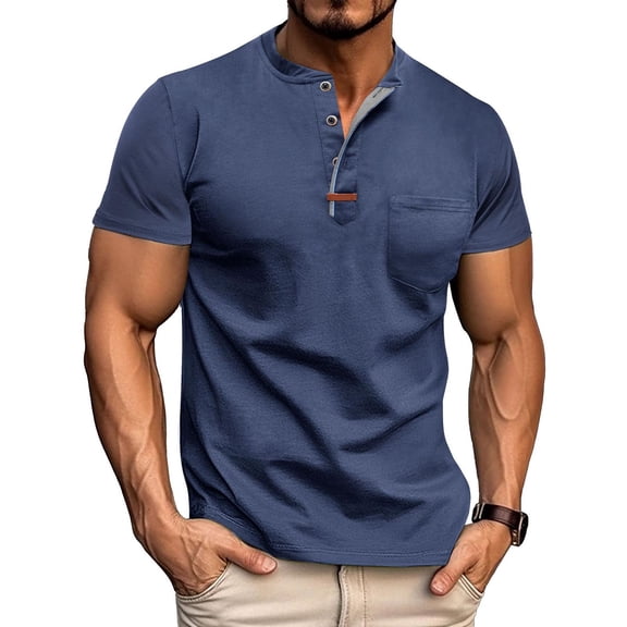 PNTUTB Men's Solid Color Collared Short Sleeve Button Placket Pocket Casual Loose Comfortable Blouse