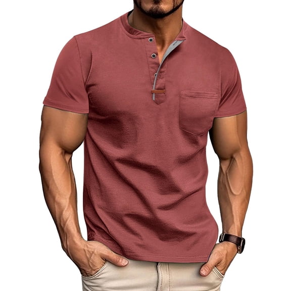 PNTUTB Men's Solid Color Collared Short Sleeve Button Placket Pocket Casual Loose Comfortable Blouse