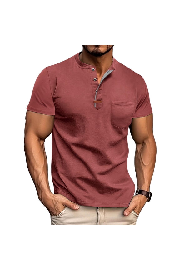 Men's Solid Color Collared Short Sleeve Button Placket Pocket Casual Loose Comfortable Blouse