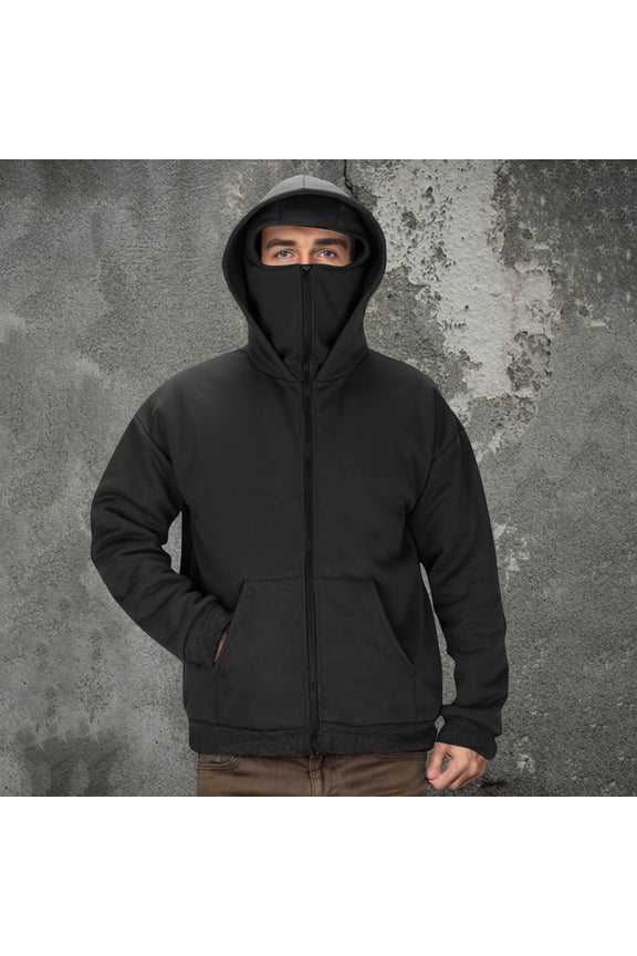 Men's Solid Color Double-Layer Hooded Face-Covering Design Long-Sleeved Fashionable Warm Coat