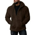 thumbnail image 1 of PNTUTB Men's Solid Color Double-sided Fleece Full Zipper Pocket Long Sleeve Hooded Drawstring Warm Coat, 1 of 5