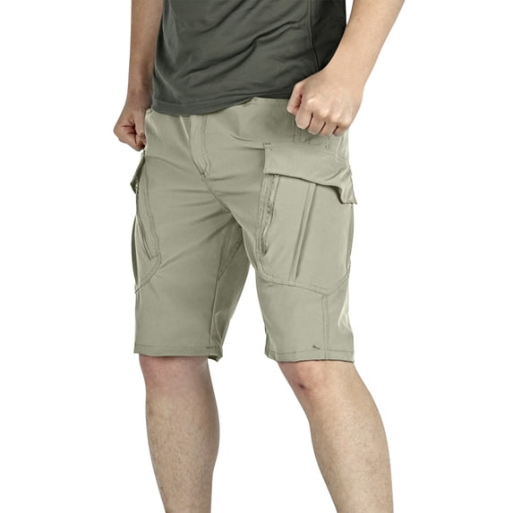 PNTUTB Men's Solid Color Elastic Waist Button Fly Zipper Casual Workwear Shorts with Multiple Pockets for Outdoor Activities