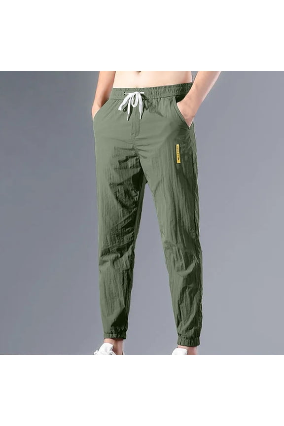 Men's Solid Color Elastic Waist Drawstring Comfortable Breathable Loose Fit Casual Cuffed Pants
