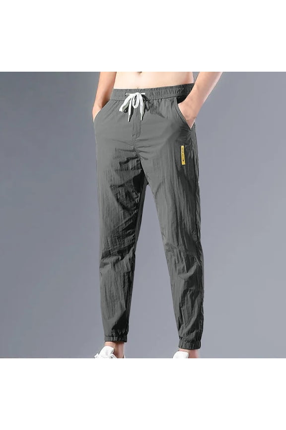 Men's Solid Color Elastic Waist Drawstring Comfortable Breathable Loose Fit Casual Cuffed Pants