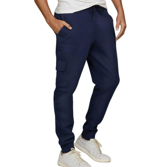 PNTUTB Men's Solid Color Fleece Elastic Waist Drawstring Athletic Casual Cuffed Work Pants with Multiple Pockets