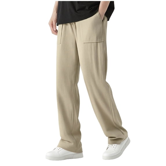 PNTUTB Men's Solid Color Lightweight Breathable Casual Elastic Waist Drawstring Loose Pants with Multiple Pockets