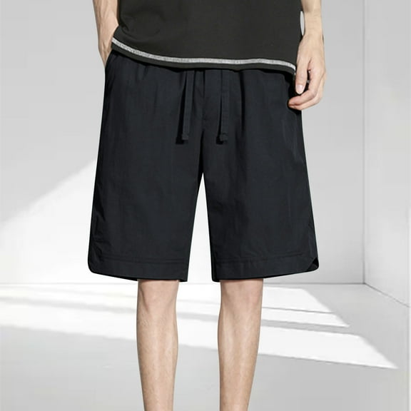 PNTUTB Men's Solid Color Lightweight Breathable Elastic Waist Drawstring Loose Fit Casual Shorts