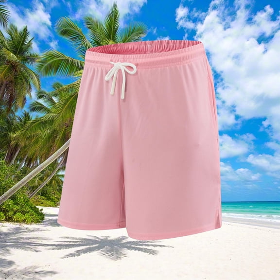 PNTUTB Men's Solid Color Lightweight Breathable Stretch Waist Drawstring Fashion Casual Shorts with Pockets