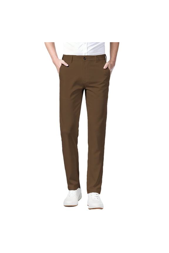 Men's Solid Color Lightweight Button Fly Zipper Business Casual Straight Leg Suit Pants with Pockets