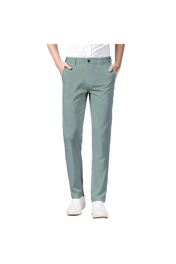 Men's Solid Color Lightweight Button Fly Zipper Business Casual Straight Leg Suit Pants with Pockets