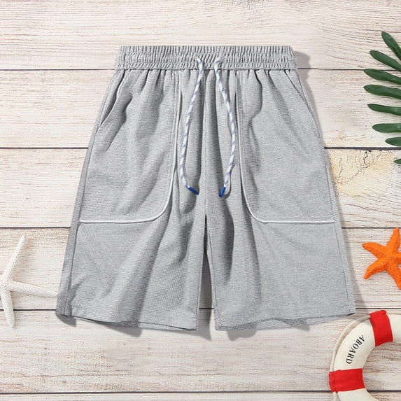 PNTUTB Men's Solid Color Lightweight Casual Athletic Shorts with Elastic Waistband, Drawstring, and Large Pockets