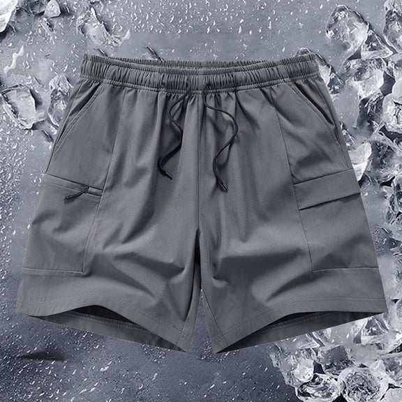 PNTUTB Men's Solid Color Lightweight Workwear Elastic Waist Drawstring Pocket Relaxed Fit Casual Shorts