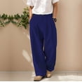 thumbnail image 1 of PNTUTB Men's Solid Color Linen Pleated Loose Elastic Waist Button Fly Zipper Casual Trousers with Multiple Pockets, 1 of 6