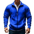 thumbnail image 1 of PNTUTB Men's Solid Color Long Sleeved Stand-up Collar Zipper Fleece Thick Pocket Jacket, 1 of 4