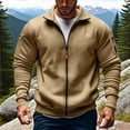 thumbnail image 1 of PNTUTB Men's Solid Color Long Sleeved Stand-up Collar Zipper Fleece Thick Pocket Jacket, 1 of 5