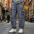 thumbnail image 1 of PNTUTB Men's Solid Color Outdoor Casual Pant Elastic Drawstring Waist Straight-leg Cuff Pant with Multi Pockets, 1 of 5