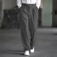 thumbnail image 1 of PNTUTB Men's Solid Color Pleated Drapey Casual Loose Comfortable Buckle Zipper Straight Leg Trousers with Pockets, 1 of 6