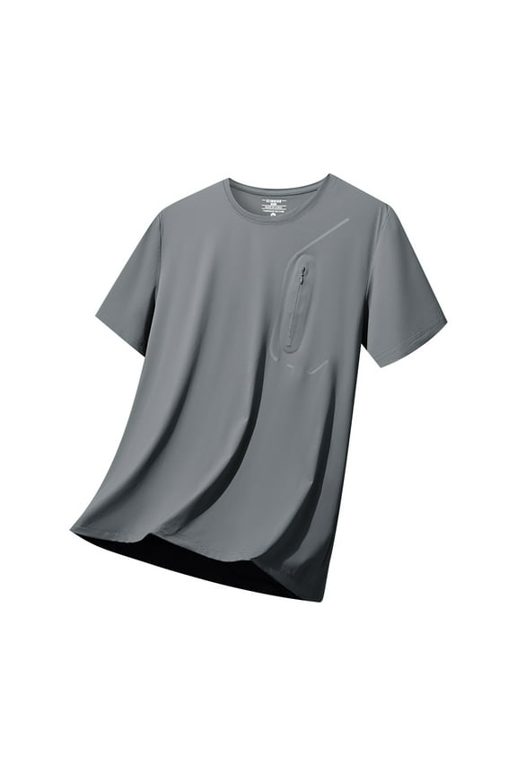 Men's Solid Color Round Neck Short Sleeved Casual Sports Ice Silk Breathable T-shirt
