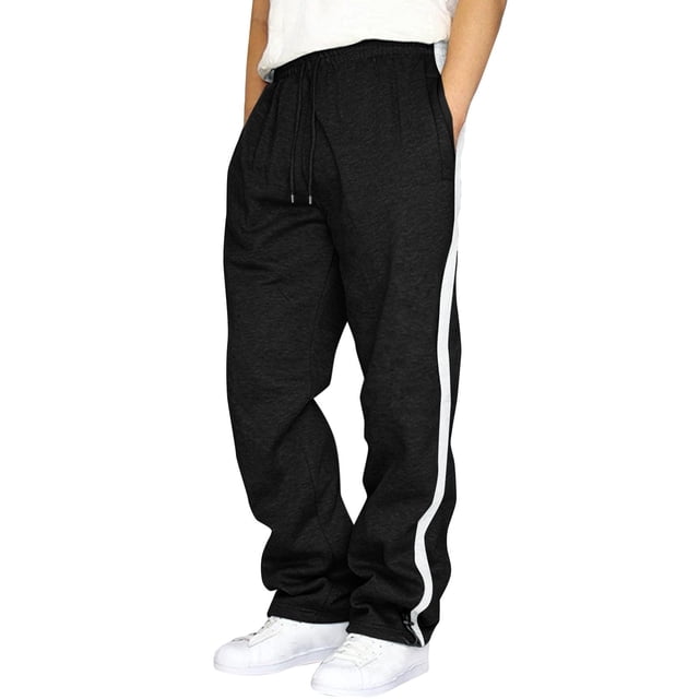 PNTUTB Men's Solid Color Side White Stripe Stretch Drawstring Waist Casual Athletic Pants