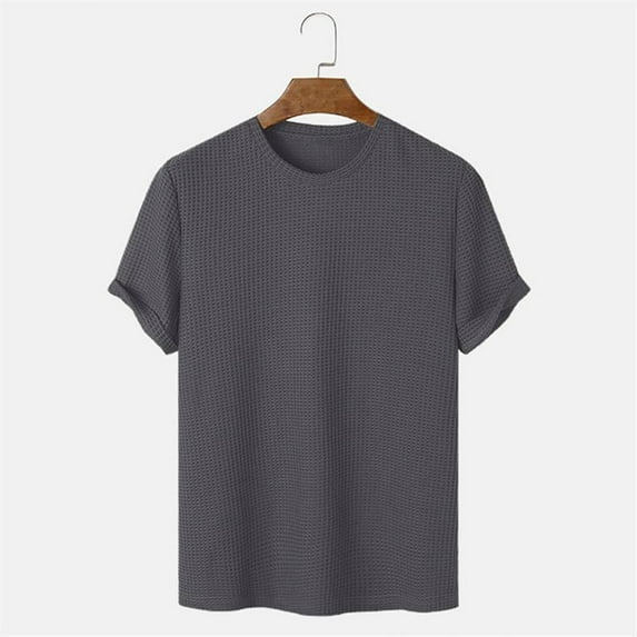 PNTUTB Men's Solid Color Waffle Weave Textured Breathable Casual Round Neck Short Sleeve T Shirts