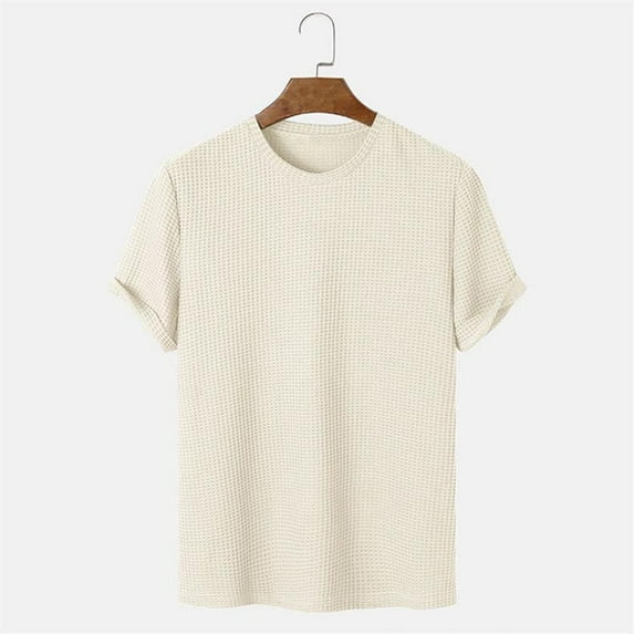 PNTUTB Men's Solid Color Waffle Weave Textured Breathable Casual Round Neck Short Sleeve T Shirts