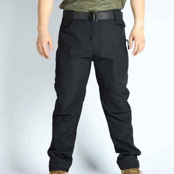 PNTUTB Men's Solid Color Waterproof Windproof Outdoor Training Casual Work Pants with Zipper and Multiple Pockets