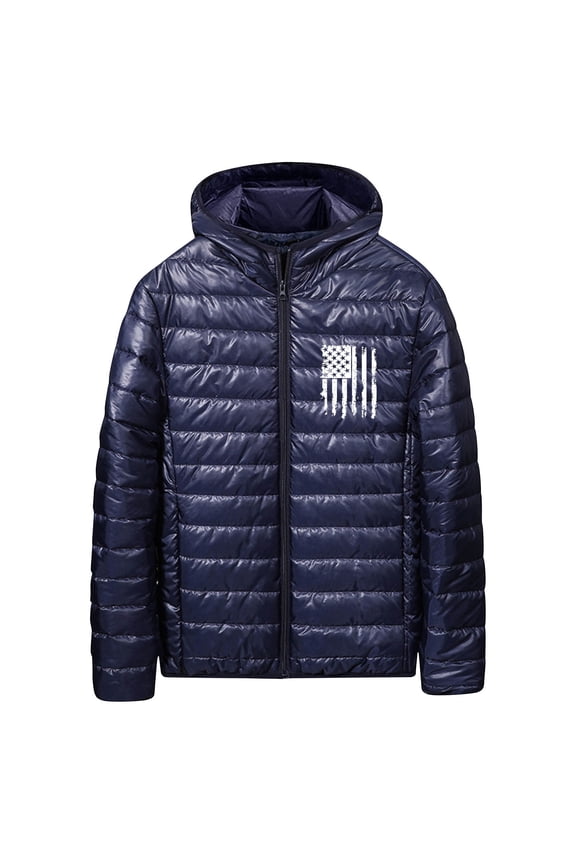 Men's Solid Color Windproof Full Zip Print Long Sleeved Comfort Warm Hooded Coat with Pocket