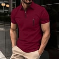thumbnail image 1 of PNTUTB Men's Solid Color Zipper Pullover Collar Short Sleeve Casual Sports Loose Comfortable Blouse, 1 of 6