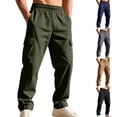 thumbnail image 1 of PNTUTB Men's Straight Leg Cargo Pants Drawstring Elastic Waist Solid Color Casual Loose Outdoor Pants with Multiple Pockets, 1 of 7